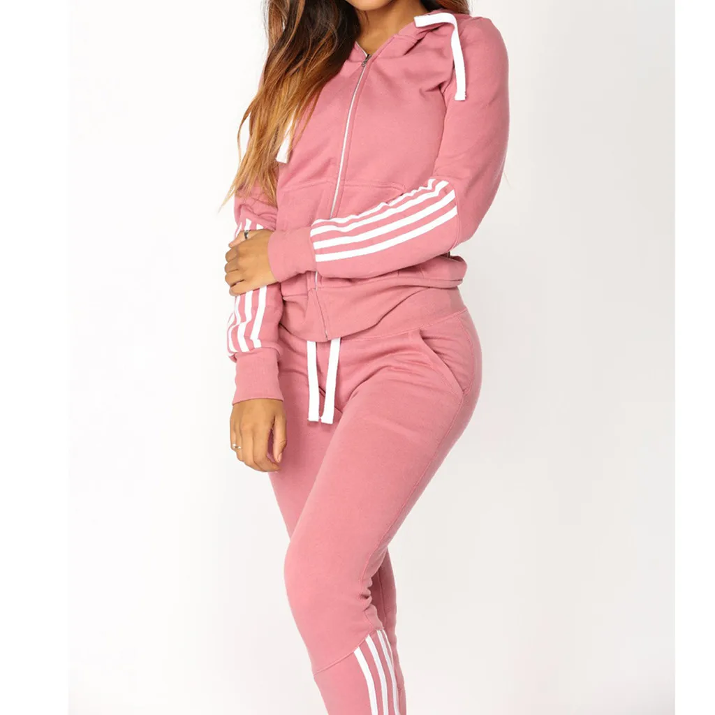 Women's Sweatshirt Set 2-piece Suit Elegant Fashion Stripe Hoodies+Sweatpants LOVE Print Hat Spring Autumn Female Tracksuit