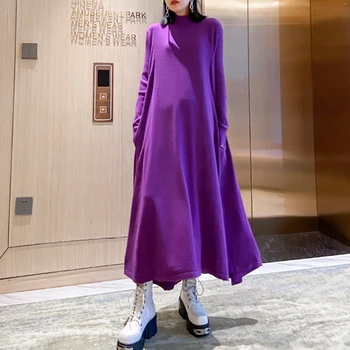 

SeeBeautiful Large Size Knitted Dress Female Turtleneck Long Sleeve Dressses Simple New Fashion 2020 Autumn Winter Women M043