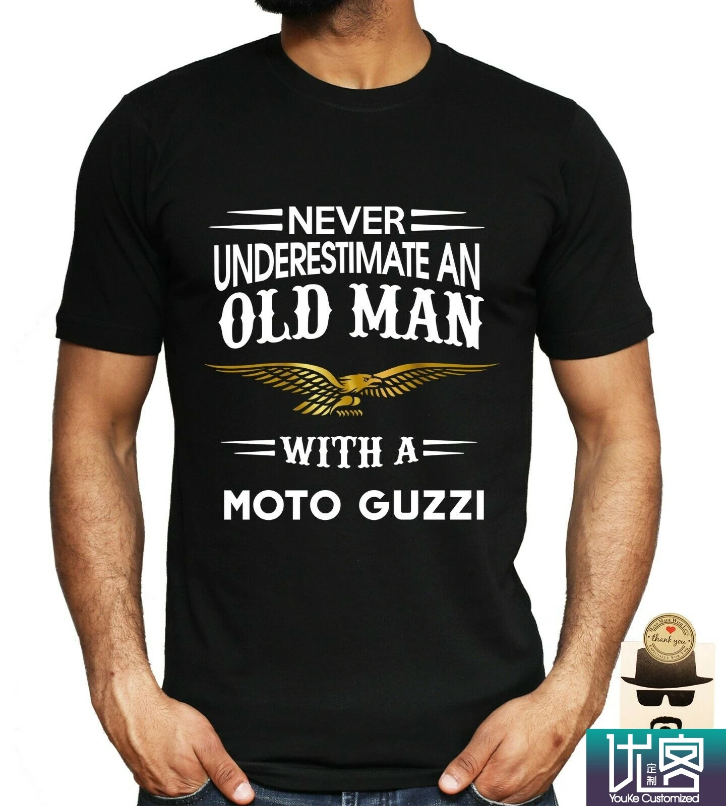 Никогда не недооценивайте пожилых людей с Moto Guzzi, Mitsubishi, Mini, Skynet, Suzuki, Tesla Car Amazing Мужская футболка с коротким рукавом - Color: Black