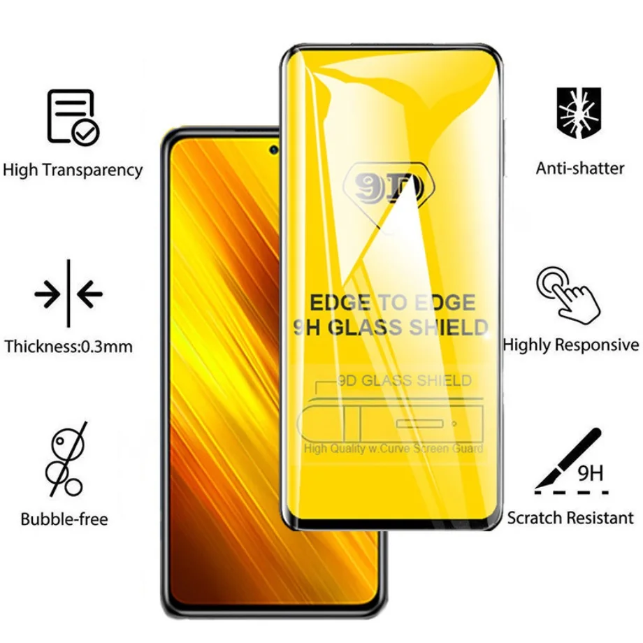 3Pcs 9D Tempered Glass for Xiaomi Poco C3 X3 M3 Pro Film Full Cover Screen protector for Xiaomi poco F1 F2 x3 m3 f3 x3 pro Glass