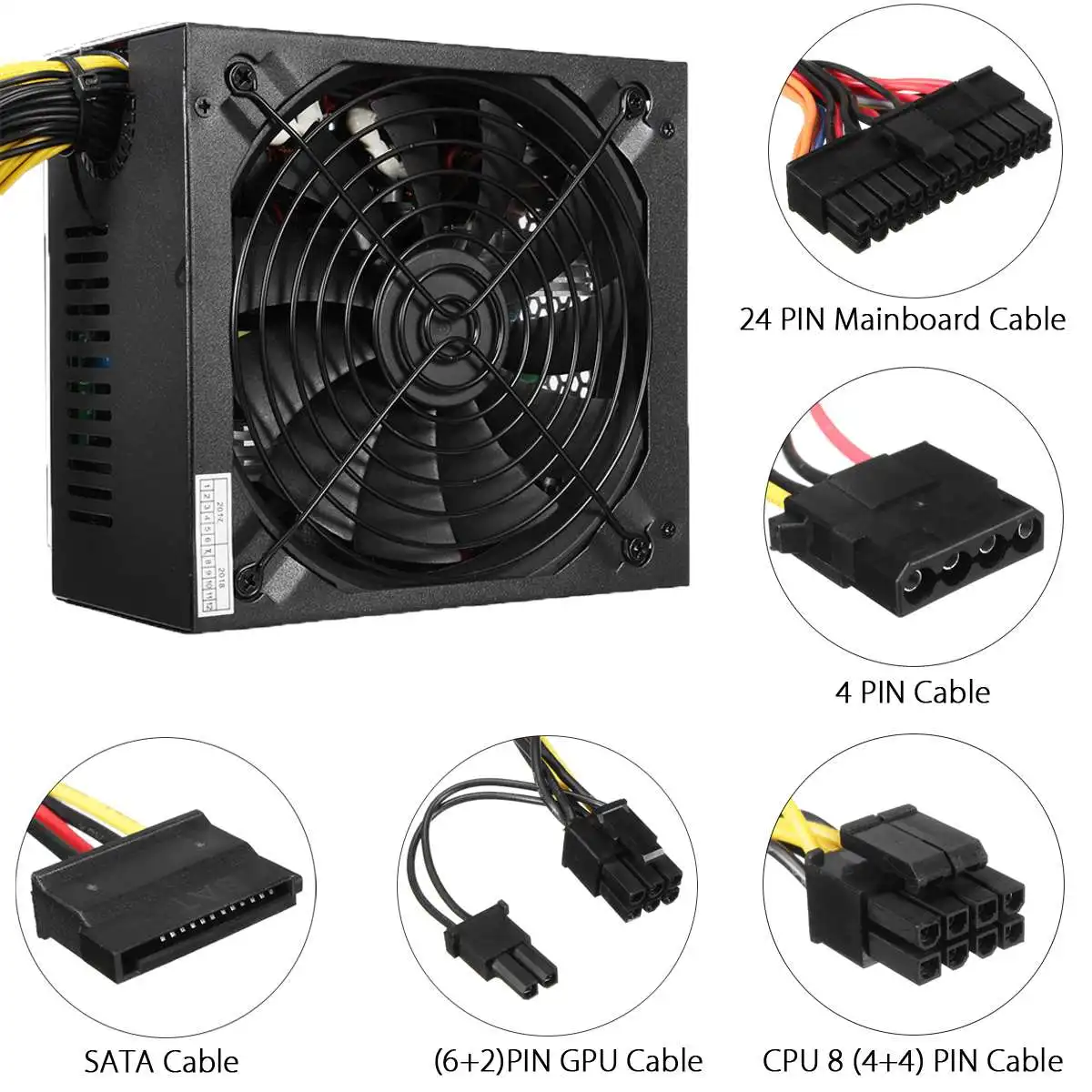 

1300W Miner Power Supply For 6 GPU Eth Rig Ethereum Coin Mining Dedicated Machine Gaming PC Power Supply for BTC AU Plug