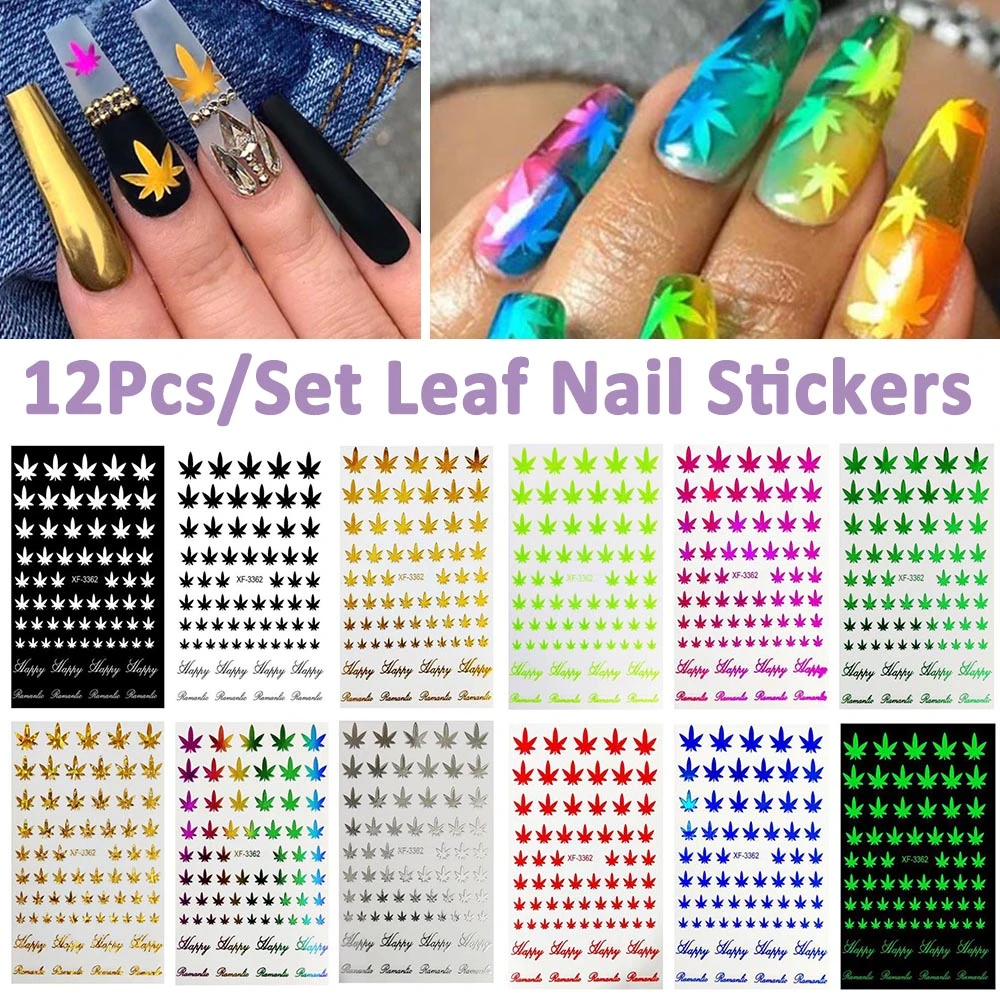 12Pcs/Set Nail Art 3D Decal Stickers Self Adhesive Weed Nail Sticker Pot  Weed Leaf Manicure Decoration Acrylic Designs Tool|Stickers & Decals| -  AliExpress