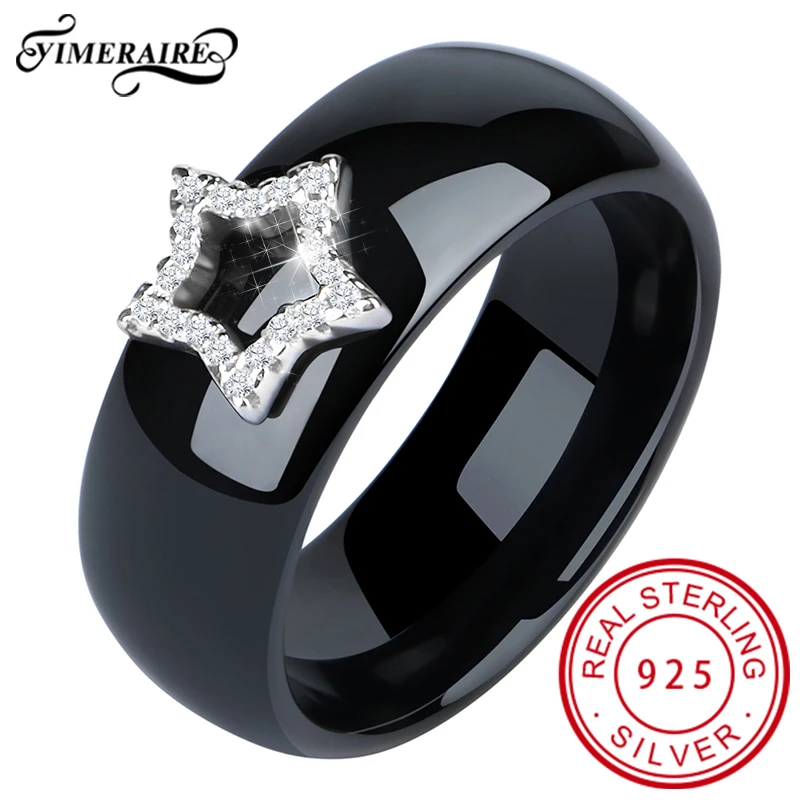 

Hollow Star Ceramic Ring With Smooth 8mm Width Ceramic 925 Sterling Silver Never Fade Fashion Jewelry For Women Gift