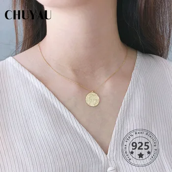 

Chuyau 925 Sterling Silver Unique Design Round World Map Compass Embosse Pendant Necklace For Women Fashion Fine Jewelry Gift