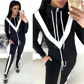 

Stand Collar Tracksuit Two Piece Set Women Spring Autumn Clothes Zipper Top And Pants Sets Slim Casual Workout Female Outfits