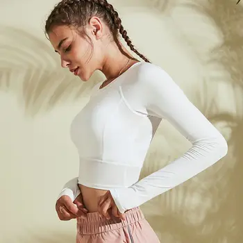 

Short Stop Long Sleeve Yoga shirt Women Crop top Soft Handfeel Gym T-shirts Tight Fit Sweat-Wicking Running fitness clothing Top