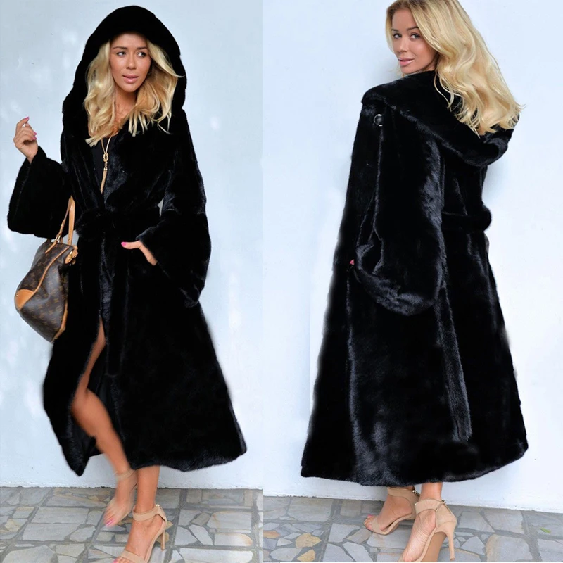 Зимнее теплое пальто тонкое модное пальто из искусственного меха длинная толстая теплая куртка размера плюс женская плюшевая одежда Manteau Fourrure Femme - Цвет: black