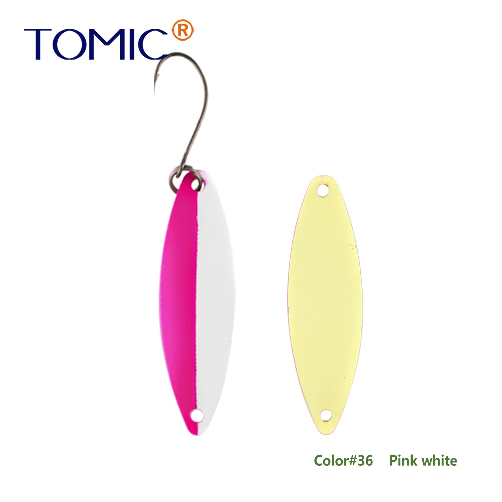 pink white Tomic 1 шт. 1,6 г 2,7 г 3,5 г микро узкие латунные металлические ложки УФ сверкающие цвета окунь форель области один крючок рыболовные приманки Pesca - Цвет: pink white
