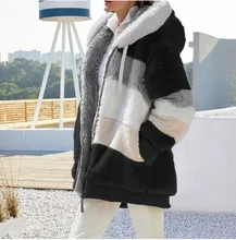 

2021 autumn and winter warm plush and zipper pocket hooded loose coat women winter coat plus size winter