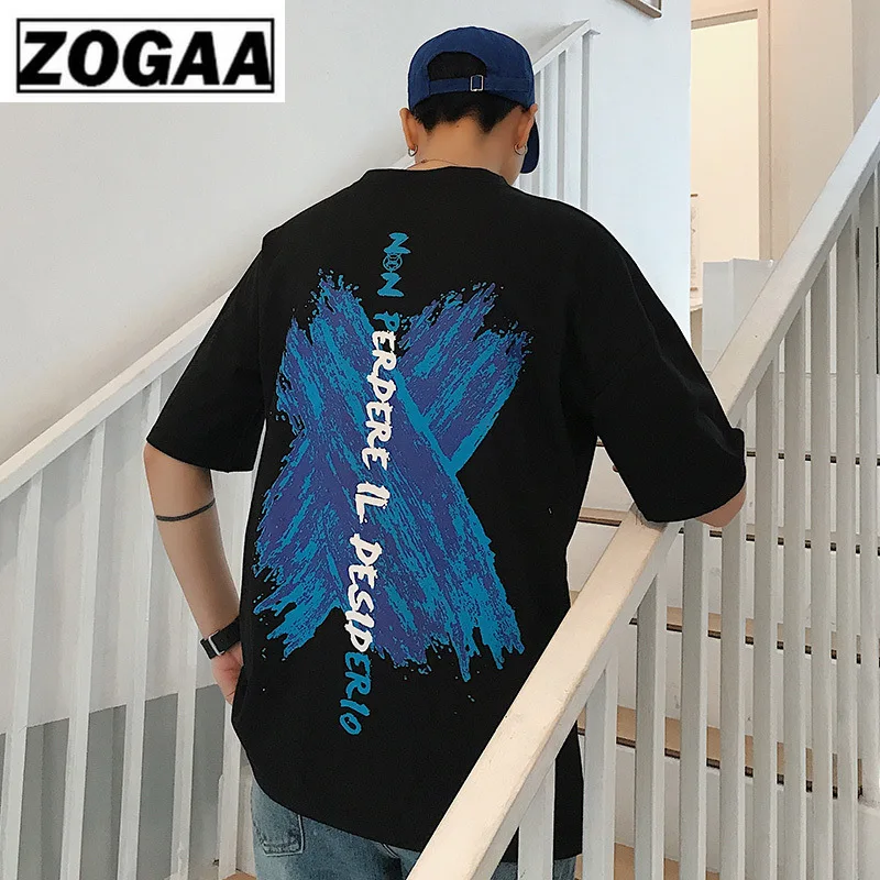 

Hip Hop Summer Brands Short Sleeve Male T-shirt Harbor Wind Retro Connector Loose Five-point Sleeve Student ZOGAA
