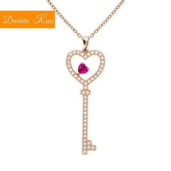 

Love Heart Key Zircon Pendant Necklace Titanium Stainless steel Rose Gold Chain Necklace Inlaid Zircon Trendy Women Jewelry Gift