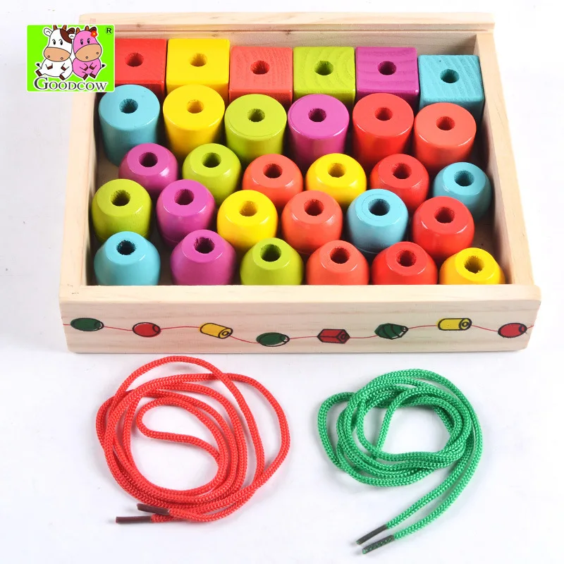 

Hand-threaded Beaded building blocks for children DIY wooden toys for parent-child interaction in early childhood education
