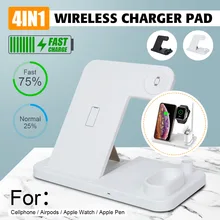 4 в 1 беспроводная док-станция для зарядного устройства станция 7,5 Вт/10 Вт Быстрое беспроводное зарядное устройство Qi подставка для Apple Watch Pen для iphone XR/XS для Airpods