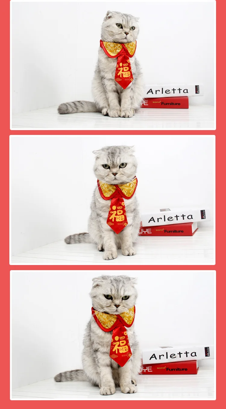 Pets' New Year Clothes Chinese New Year Festive Brocade Warm Neck Ring Autumn And Winter Kitten Chinese-style New Year Fu Charac