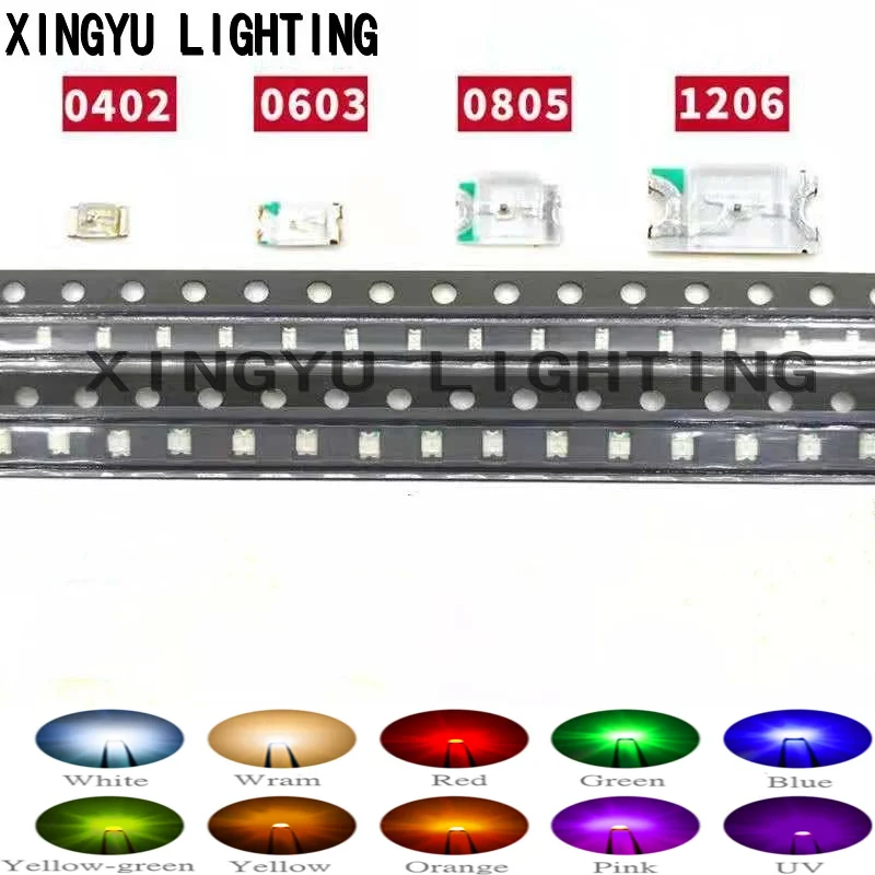 100pcs 0402 0603 0805 1206 SMD Led Red Yellow Green White Blue light emitting diode Clear LED Light Diode PCB Circuit 3000pcs smd diode 0805 sod 123 1n5819 1n4007 1n4148 sod123 sod 323 1206 1n4148ws 1n5819ws b5819ws sod323