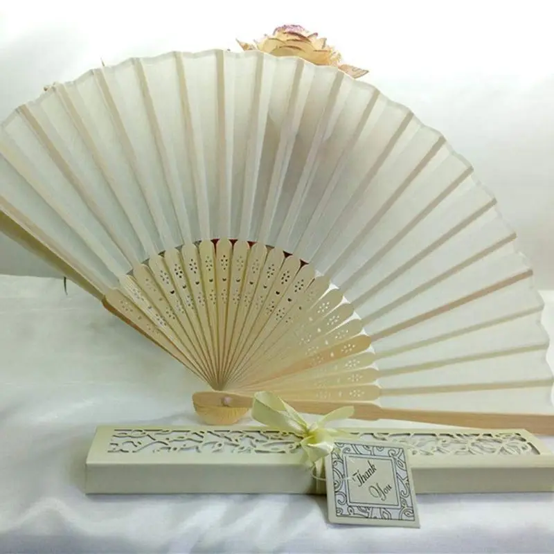Бамбуковая ткань ручной вентилятор, твердый вентилятор с подарочной коробкой, Свадебный китайский бамбуковый тканевый ручной вентилятор свадебные подарки для гостей
