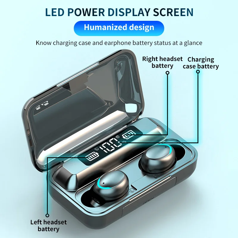 new hot F9 5 2200mAh LED Bluetooth Wireless Headphones Earphones Earbuds TWS Touch Control Sport Headset Noise Cancel Waterproof