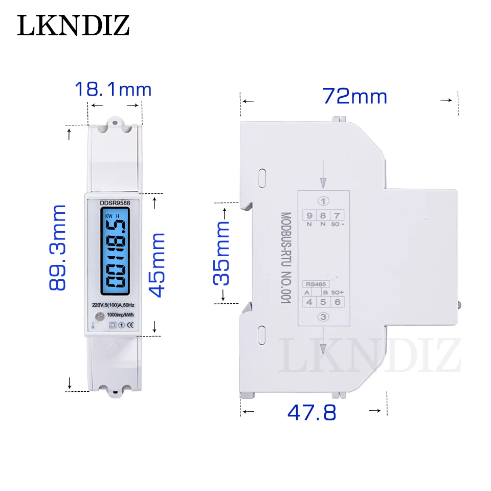 Однофазный измеритель мощности 5(100A) 220 В/230 В Din Rail RS485 Modbus RTU|Измерители энергии| |