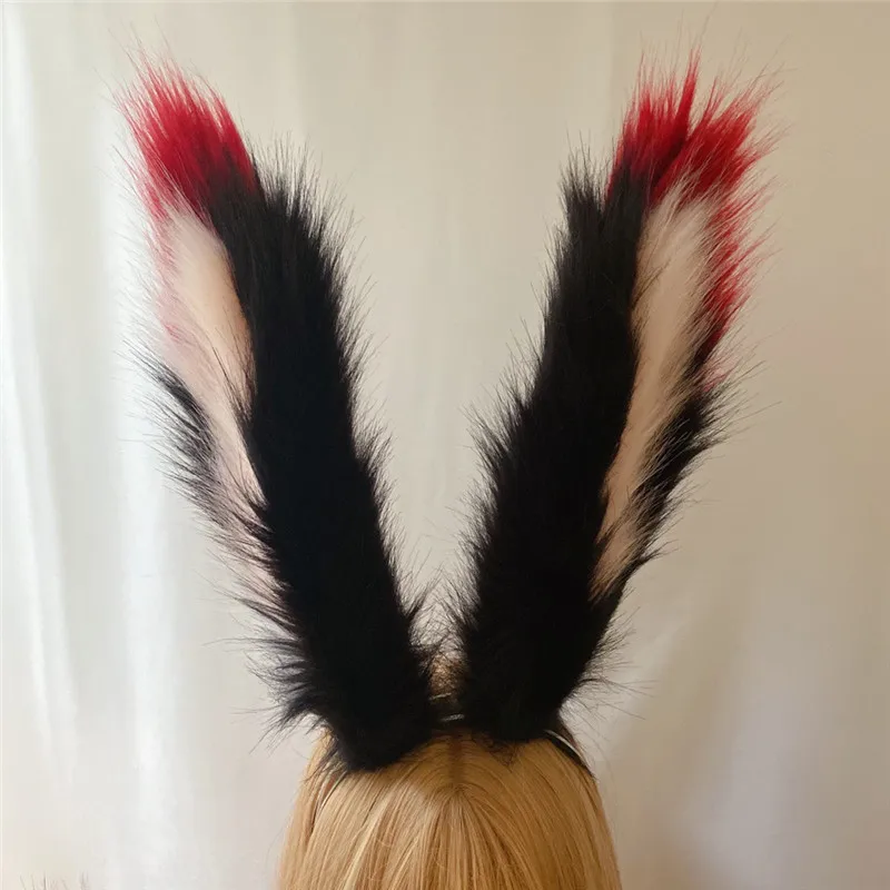 

Обруч для волос с черными кроличьими ушками ручной работы, большие размеры, головной убор в виде зверя, косплей, костюм, аксессуары для девочек и женщин