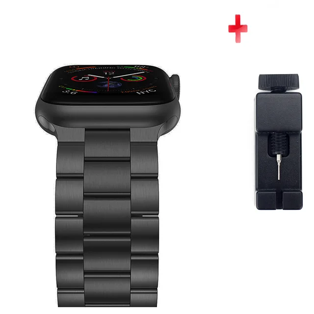 For Apple Watch band strap Series 7/6/5/4/3/2/1 40MM/44MM 41MM/45MM 38/42MM Stainless Steel Band Iwatch metal Replacement Strap SZYT-Black