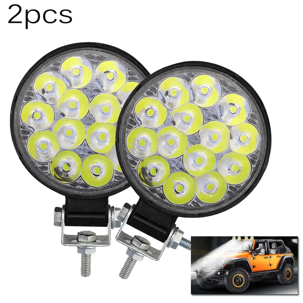 

2pcs Car Truck SUV Round 14-LEDs 6000-6500K 42W Work Spot Light Flood Bulb Driving Lamp Waterproof IP68