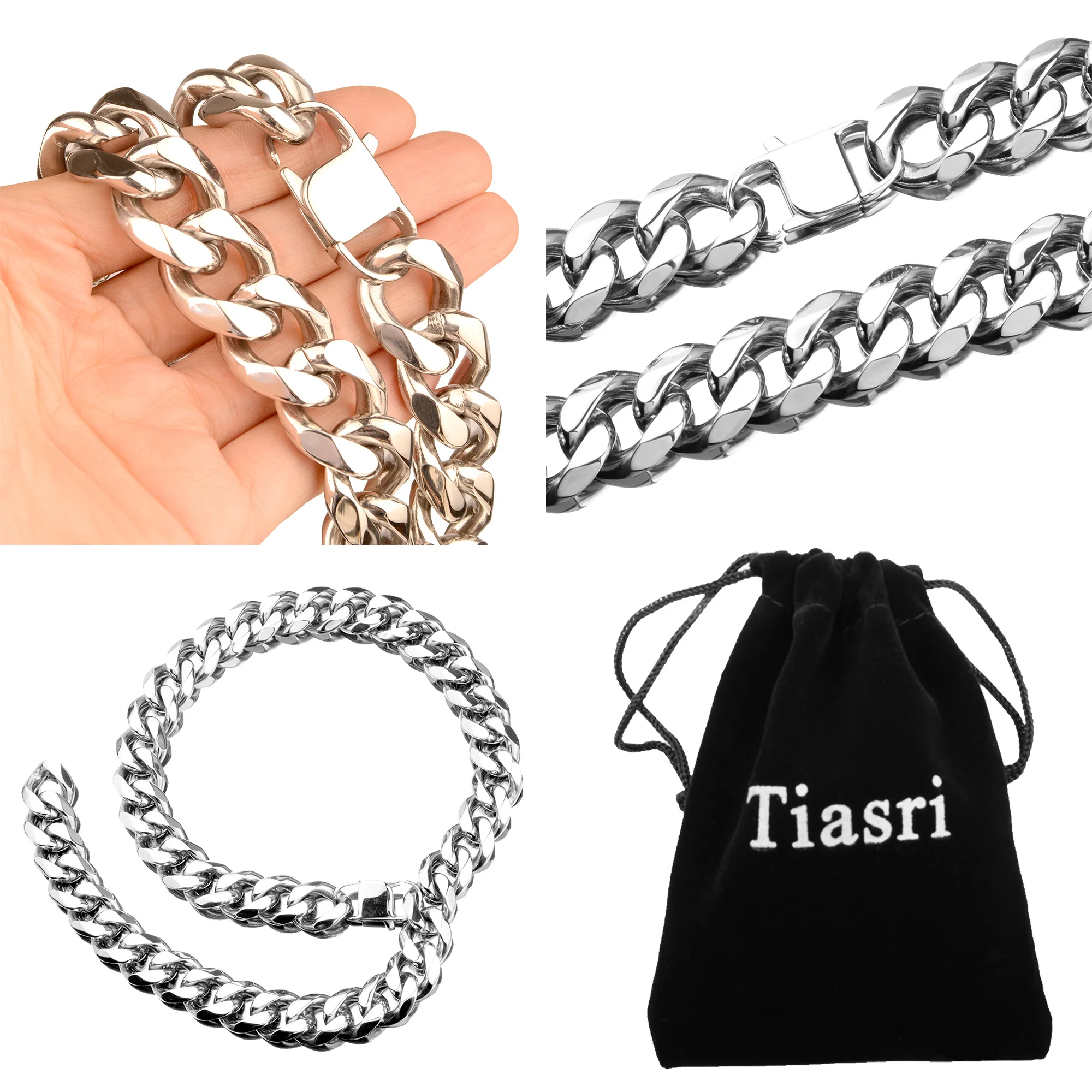 12/15/17mm High Polished Men's Necklace Cuban Link Chain 316L Stainless Steel Choker Hip Hop Punk Jewelry Accessory Wholesale