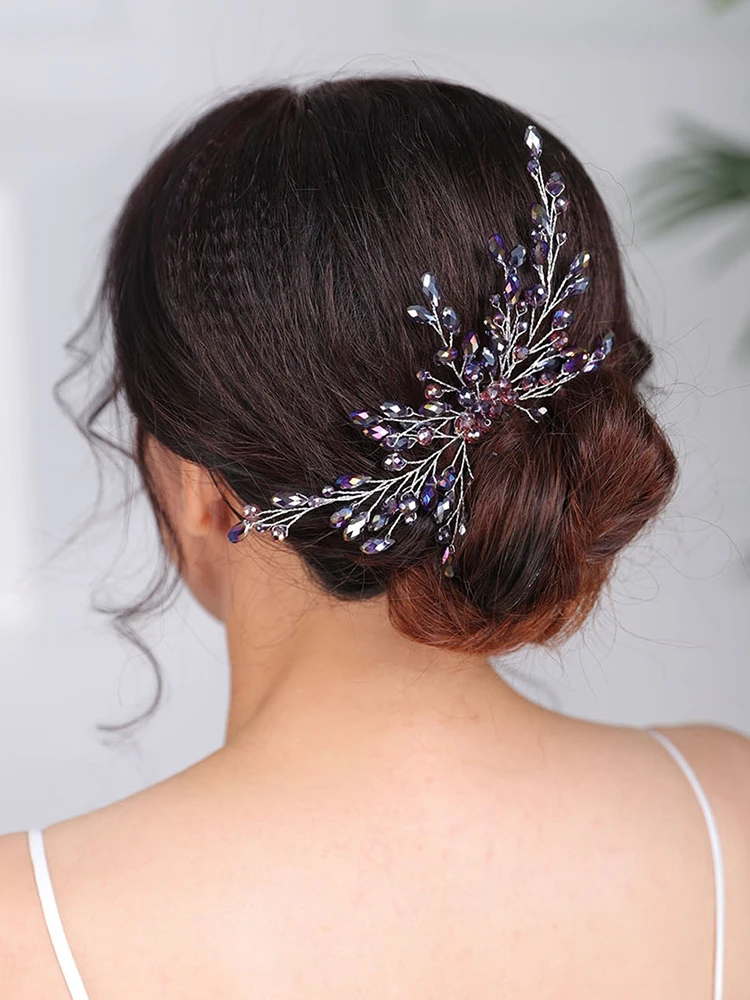 Bohemian Green Hair comb Purple Headpieces Blue Red Hair pins Crystal Jewelry tiara Wedding Bridal Accessories