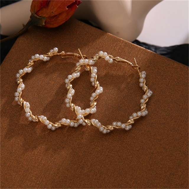 Gold Silver Color Round Hoop Earrings Set For Women Acrylic Pearl Circle Hoop Earrings 2021 Trend Brincos Party Jewelry