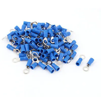 

100 Pcs 2-5S Insulated Wire Connector Ring Crimp Terminal Blue 16-14AWG
