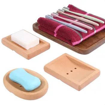 

Natural Wooden Soap Dishes Home Bathroom Wooden Soap Case Sink Deck Rectangular Hand Craft For Scrubber Soap Container