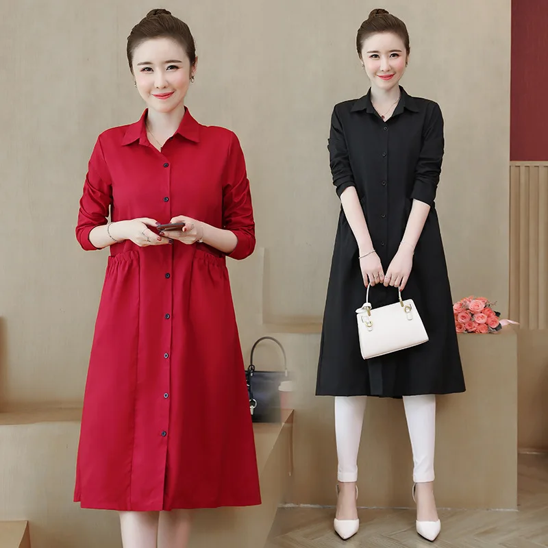 

2019 Trench Coat Women's Autumn New Style Elegant Large Size Dress Fat Mm Waist Hugging Belly Covering Middle Long Coat