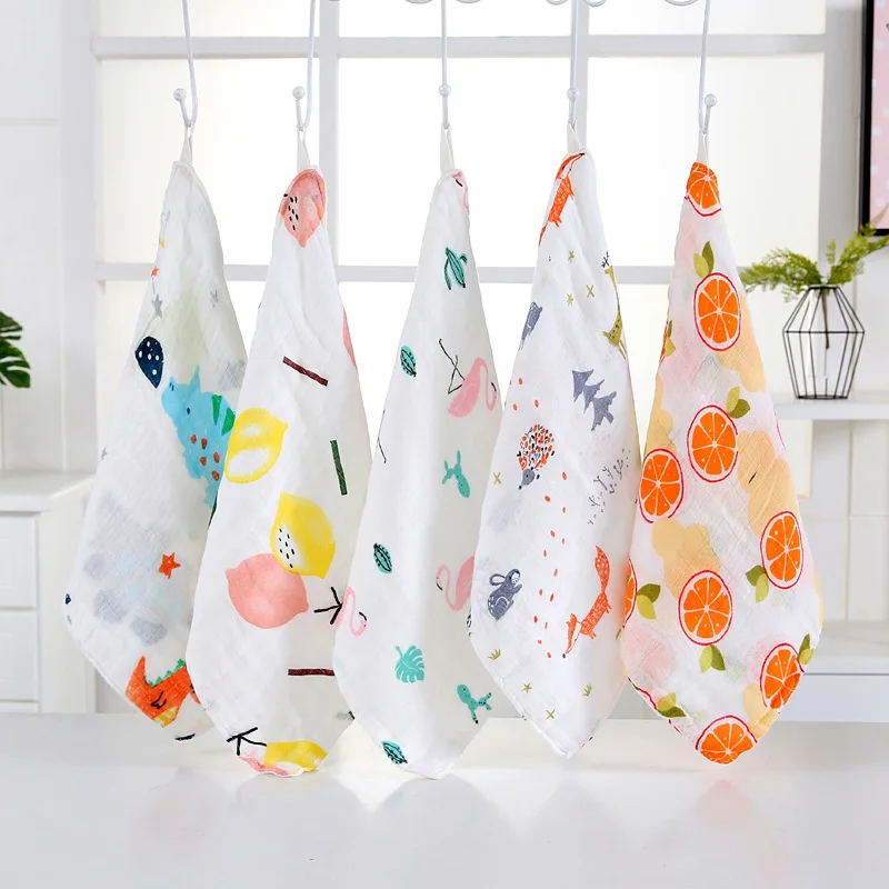 LazyChild 5PCS/Set Handkerchiefs Double Cotton Bibs Cartoon Towels Print Saliva Towel Baby Boys Girls Triangle Saliva Towel