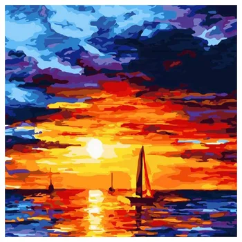 

Paint By Numbers DIY Acrylic Painting Kit for Kids & Adults 40X45cm Sunset with 3 Brushes