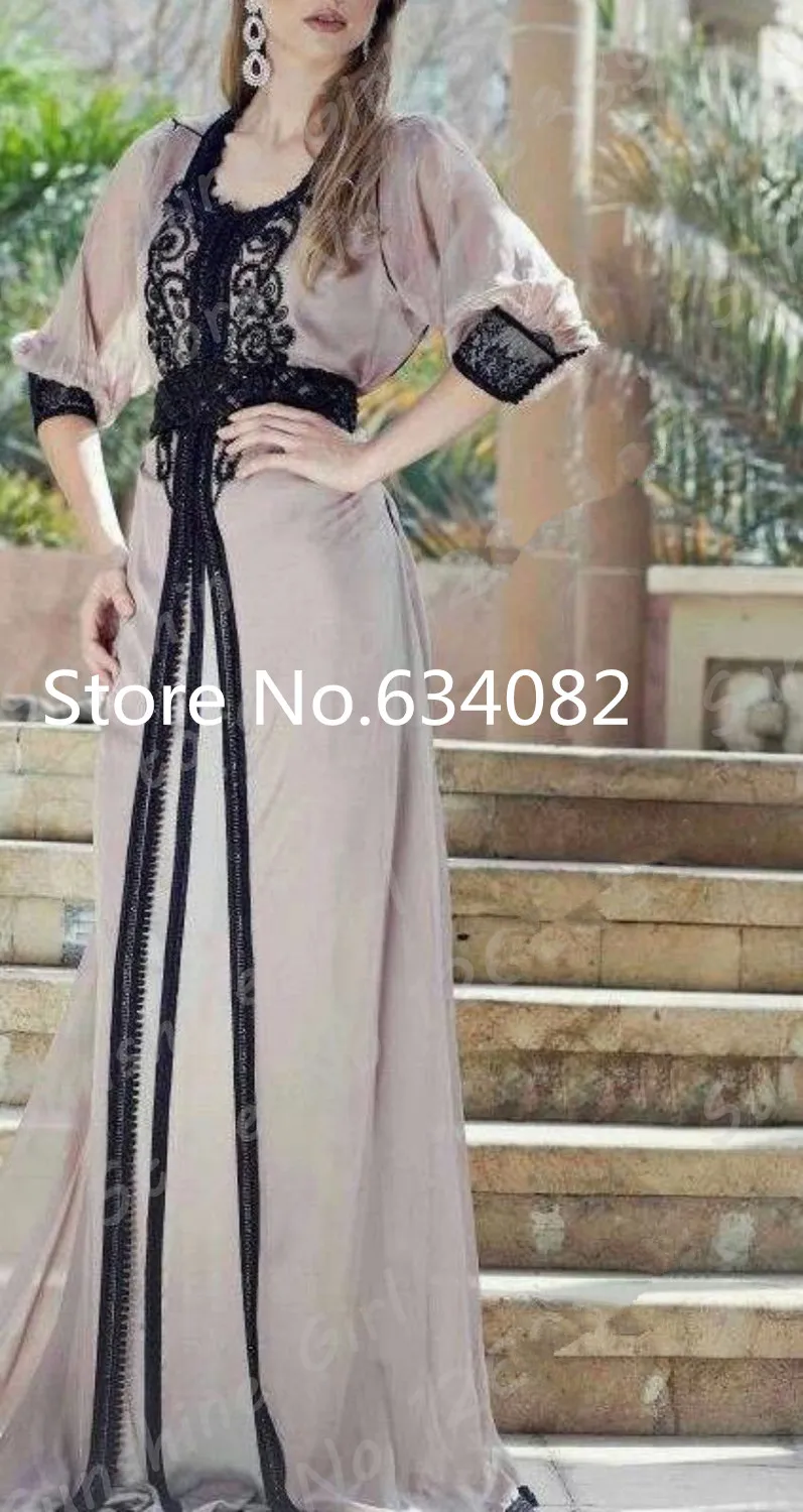 Коричневый Robe de soiree, вечернее платье с длинным рукавом,, круглый вырез, расшитое бисером, вечерние платья, сексуальные шифоновые платья для матери невесты из Дубаи - Цвет: Коричневый