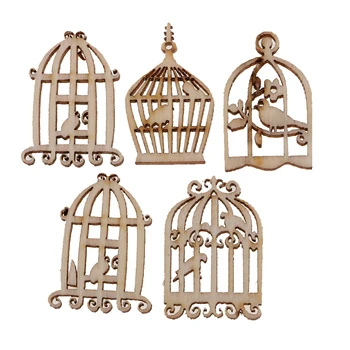 

50 Pieces Mixed Birdcage Chic Wooden Embellishment Scrapbook Carft DIY Wind Chimes Xmas Hanging Decorations