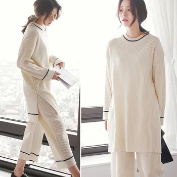 

Threaded Cotton Casual Pajamas Women's Korean Version of Loose and Simple Women's Home Service Suits Spring Autumn Winter Sets