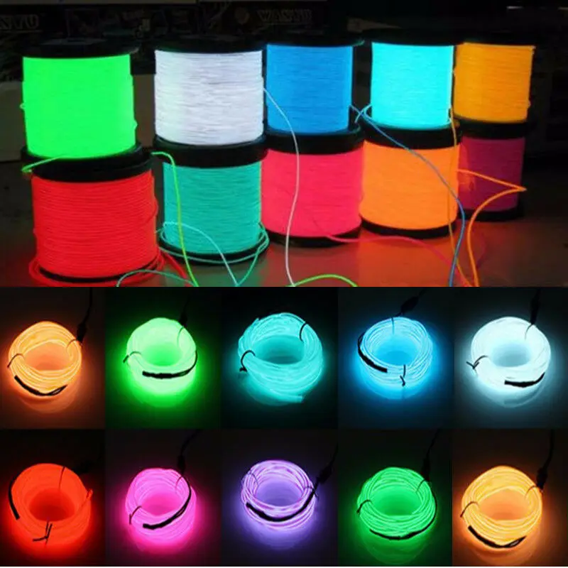 

2m LED Neon Light EL Wire Strip Light With Adapter 3 Modes 10 Colors Waterproof Tape Light For Car Bike Dance Costume Decoration