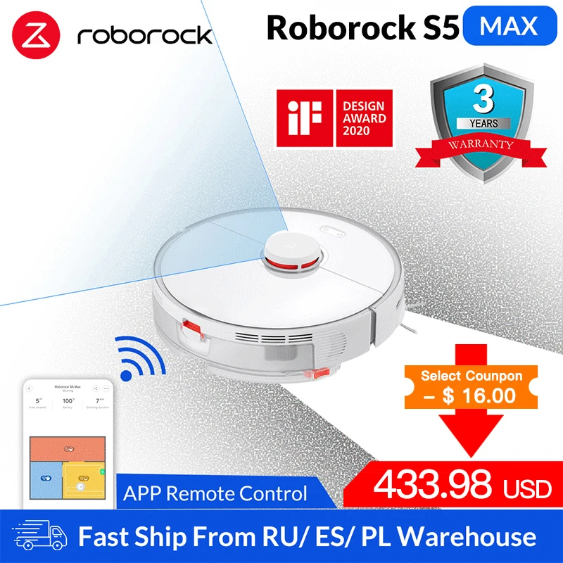 Roborock S5 Max Robot Vacuum Cleaner Smart Sweeping Cleaning Electric Mop Upgrade of S50 S55 Home Carpet Dust Robotic Collector|Vacuum Cleaners| - AliExpress