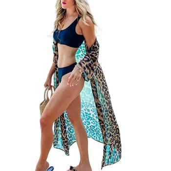 

Womens Cover-Ups 2020 Fashion Leopard Print Dresses See Through Bikini Beachwear Cover Up Beach Dress Summer Lady Bathing Suit