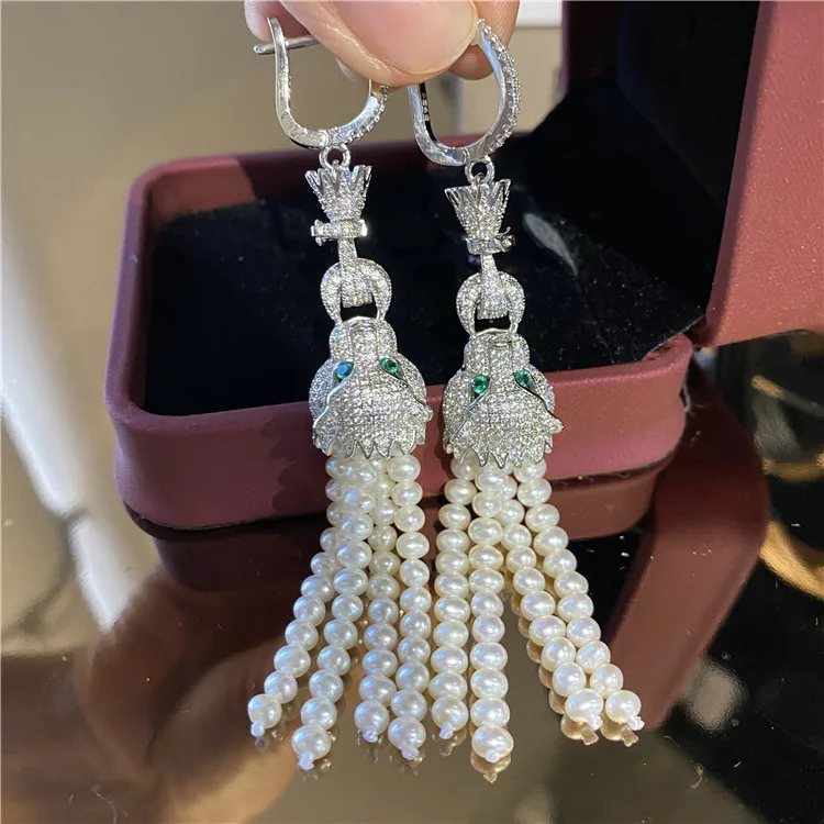 

3.5-4" 6-8MM Natural White Pearl CZ Earrings