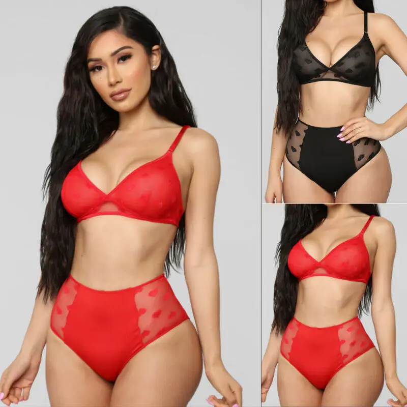 New Women's underwear Set Lace Sexy Push-up Bra And Panty Sets Bow Comfortable Brassiere Young Heart Print Deep V Lingerie | Женская