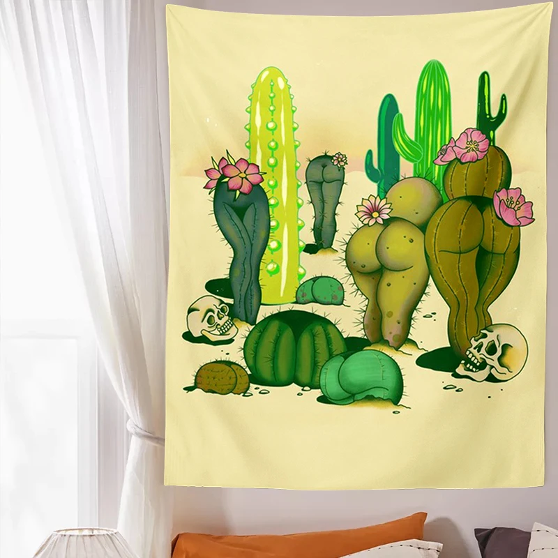 Tapestry Decorations Botanical Cactus Tapestry Wall Hanging Sexy mushrooms girl Chart Hippie Bohemian Tapestries Psychedelic Witchcraft Home Decor