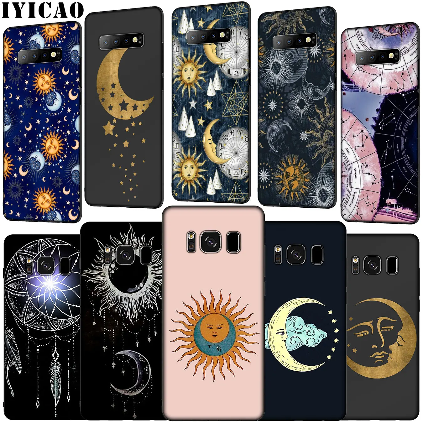 IYICAO Gold moon and Sun Aesthetic Soft Phone Case for Samsung Galaxy S20 Ultra S10 Lite S9 S8 Plus S6 S7 Edge S10e Cover |