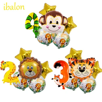 

6pcs Baby Shower 4D Animal print Ballons Birthday Jungle Theme Party Baloon Wedding Decor Kids baby Boy Birthday number globos