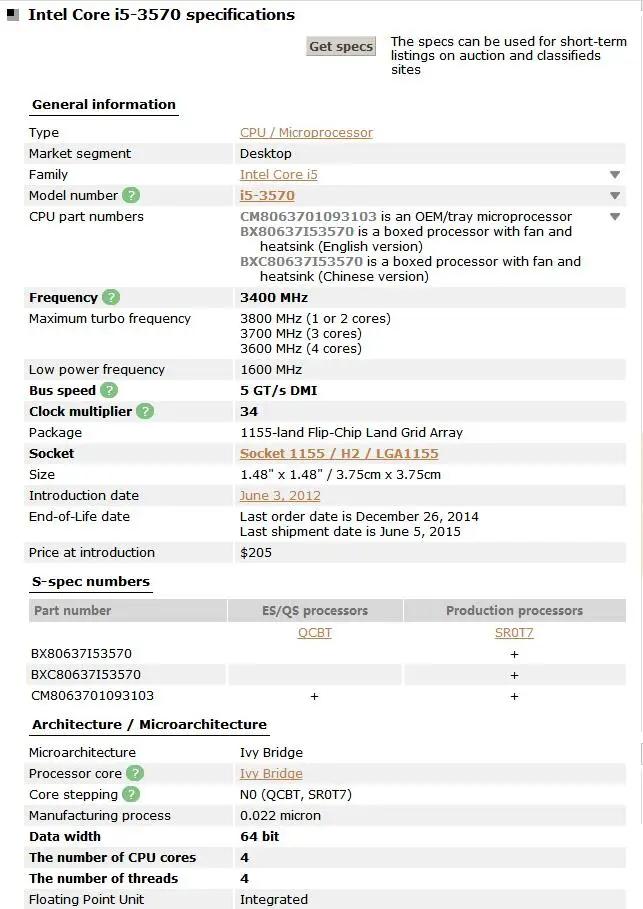 Процессор Intel Core i5-3570 I5 3570 LGA 1155 3,4 ГГц 77 Вт настольный компьютер, четырехъядерный процессор, протестированный на