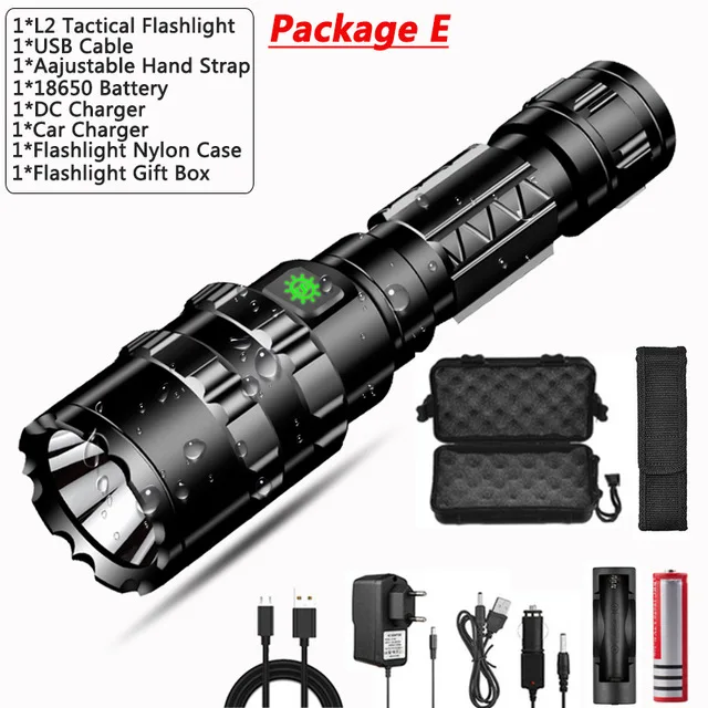 Tactical Flashlight High Lumen L2 LED Light Red/Green/White Waterproof Torch with as Outdoor Hunting Shooting Flashlight - Испускаемый цвет: Package E