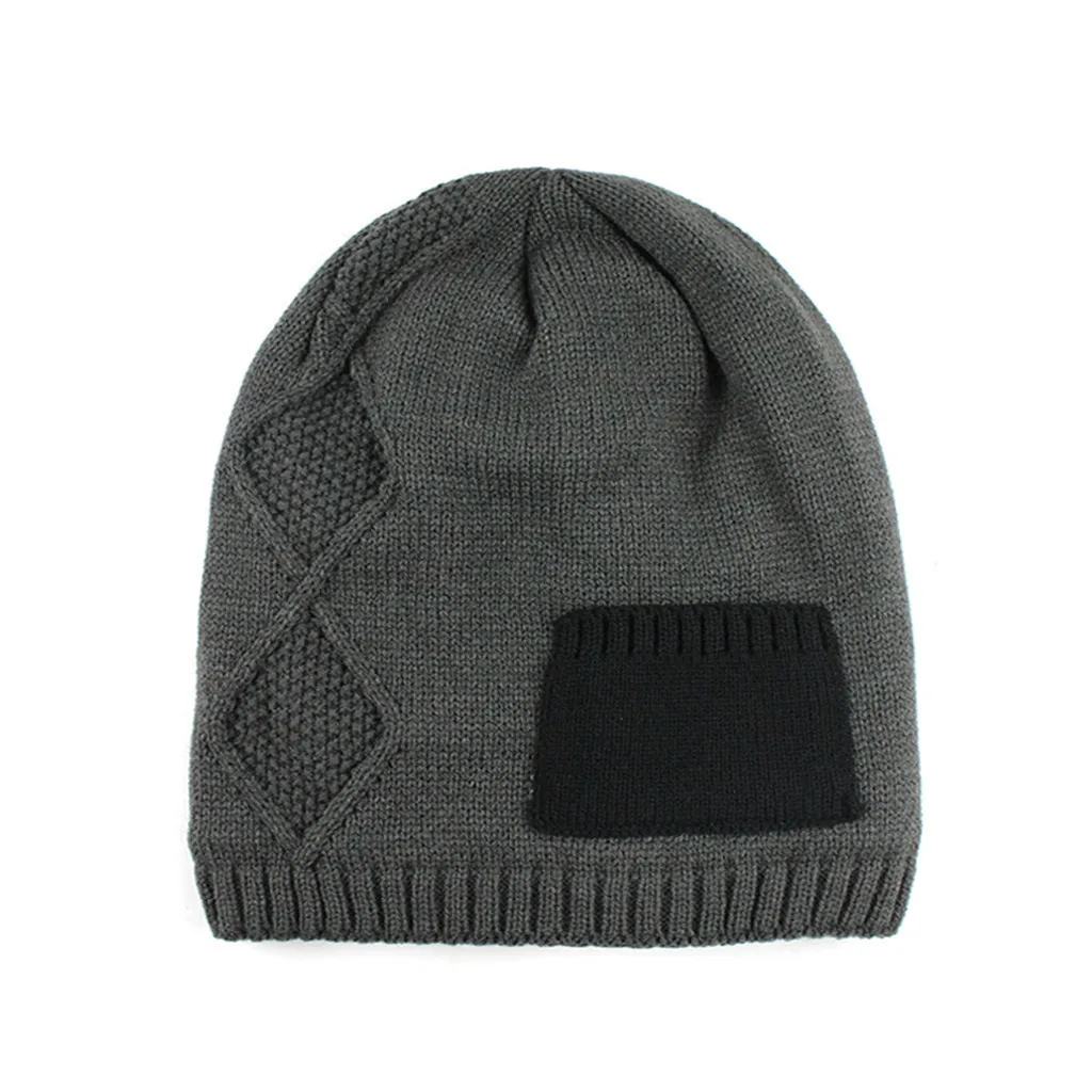2 Мужская Лоскутная шляпа Skullies, хлопковая вязаная Толстая шапка с мини-карманом orna, мужские Модные зимние аксессуары - Цвет: 2