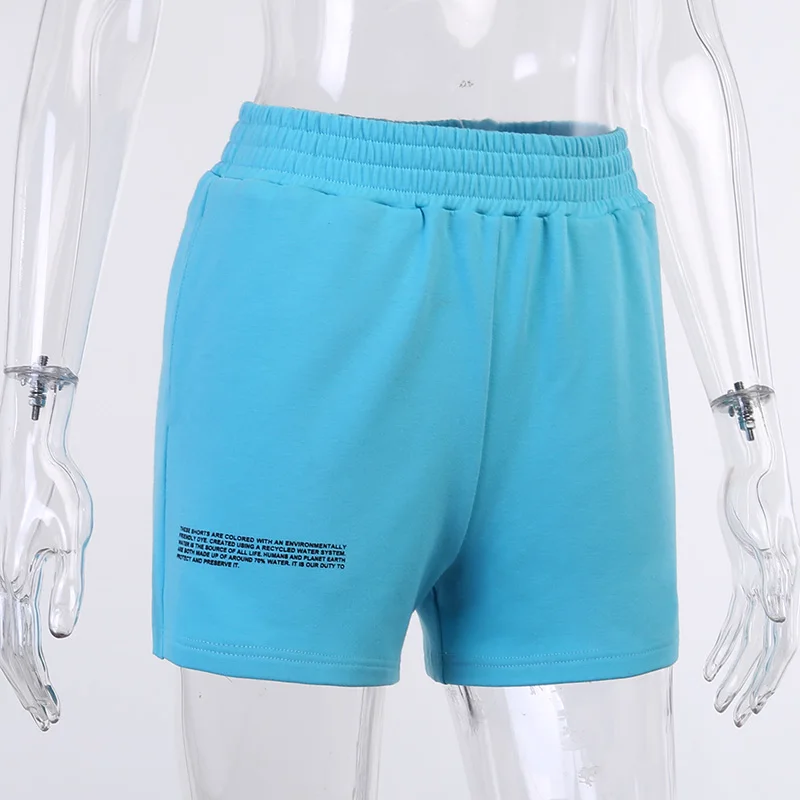 Women shorts elastic waist pocket cotton summer straight letter printed casual high street shorts femme shorts