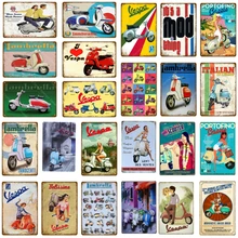 Это мод вещь металлическая вывеска итальянский скутер Vespa Lambretta ВИНТАЖНЫЙ ПЛАКАТ классический электромобиль стикер на стену автомобиль гараж