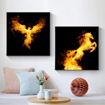 

Modern Abstract Fire Animal Posters and Prints Bird Lion Horse Art Canvas Painting Wall Pictures for Kids Living Room Home Decor